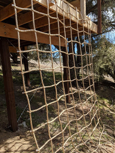 Climbing Net Affordable Quality different angle showing net mounted to treehouse deck